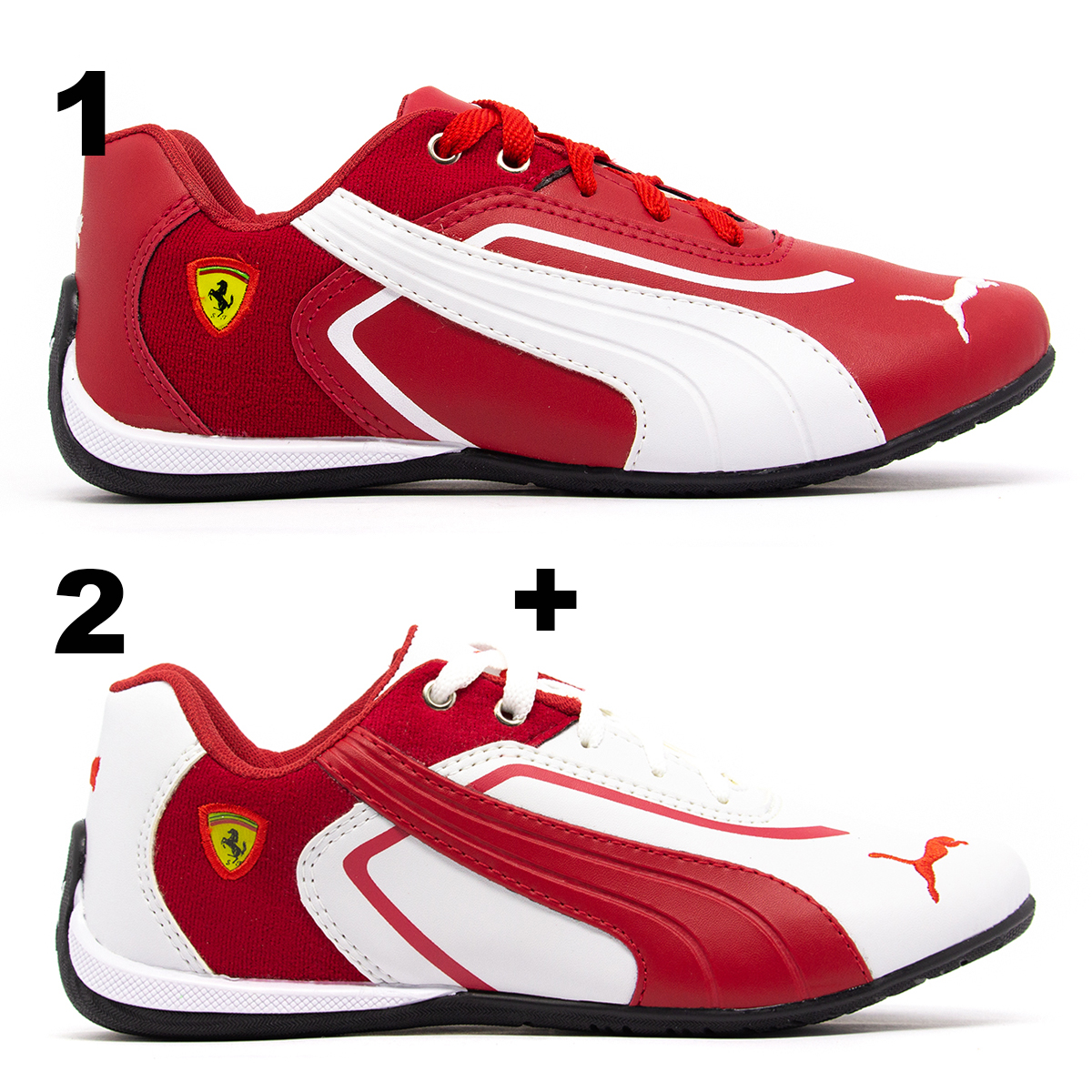 Kit 2 Pares Tênis Puma Ferrari New Vermelho e Branco + Branco e Vermelho