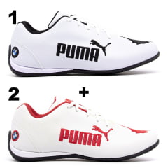 Kit 2 Pares Tênis Puma Bmw Cat 2 Branco e Preto +  Branco e Vermelho